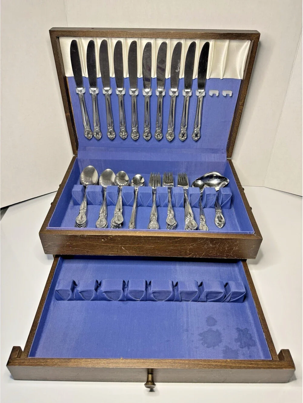 Vintage Hull Lady Dauphine Stainless Flatware Set 56 Pcs Japan AAA Floral Rose